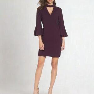 Eliza J Women's Bell Sleeve V-Neck Cut Out Shift Dress Eggplant Purple 14